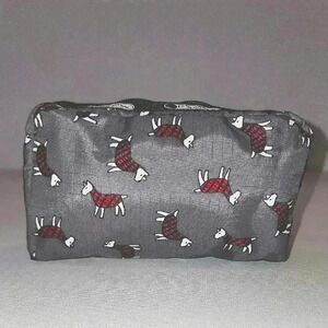 LeSportSac Lamb Black & Red Patterned Zipper Cosmetic Travel Bag 6.5 X 4 X 2"